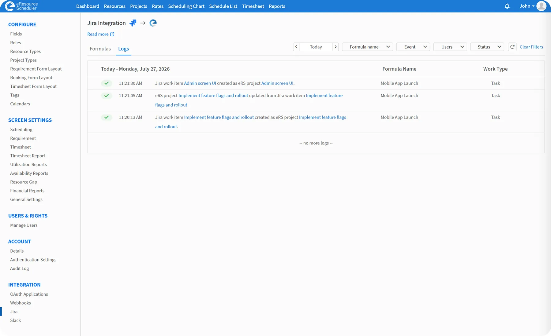 Jira integration sync activity log